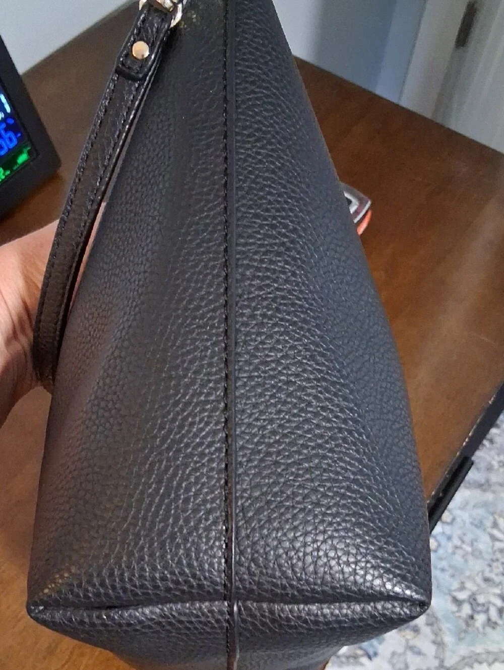 GUESS Black Pebbled Leather Messenger Bag with Gold Logo